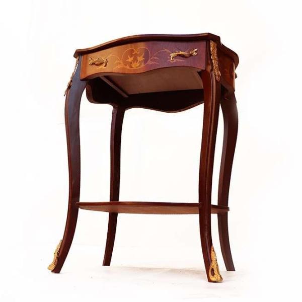 MACE - Barque Louis XV side table - Rectangle shape - Brown color - Brass - One drawer -One shelf - Marquetry
