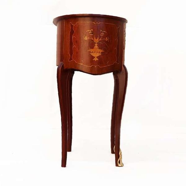 MACE- Barockstil Louis XVI - Nierenförmiger Beistelltisch - Zwei Schubladen - Intarsien - Farbe braun - Messing