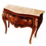 Barockkommode Louis XV- Braun - Messing - Intarsien - Beige Marmor - Klassische Möbel - 115cm - MACE