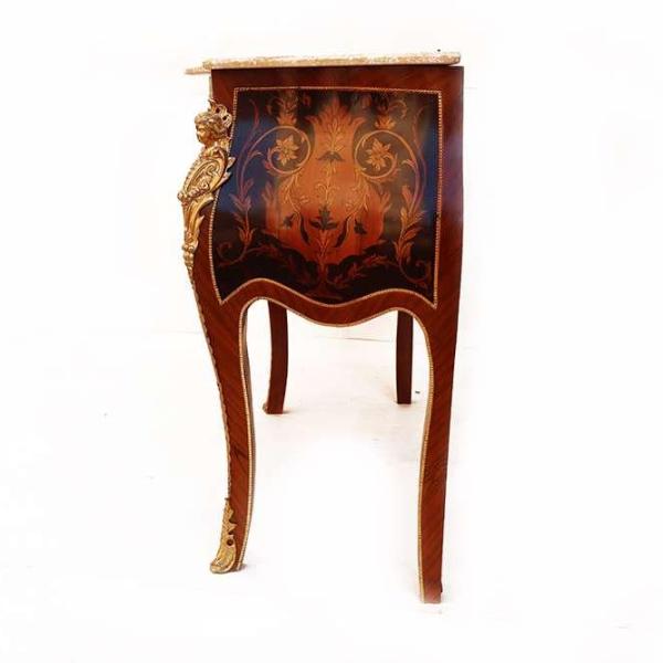 Barockkommode Louis XV- Braun - Messing - Intarsien - Beige Marmor - Klassische Möbel - 115cm - MACE