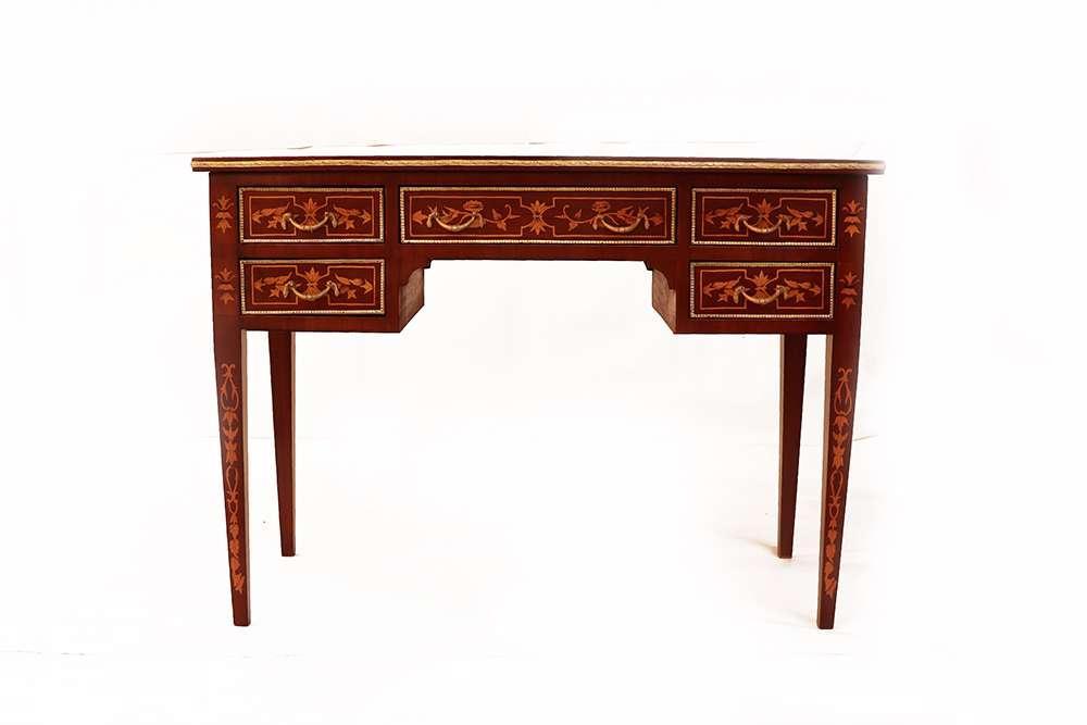 MACE Heritage - Baroque Writing Desk with Leather Top - Marquetry and Five Drawers - Brown color