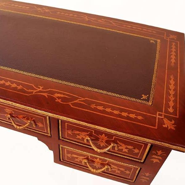 MACE Heritage - Baroque Writing Desk with Leather Top - Marquetry and Five Drawers - Brown color