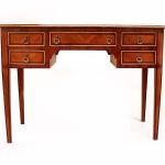 Baroque Inlaid Writing Desk with Leather Top and Five Drawers
