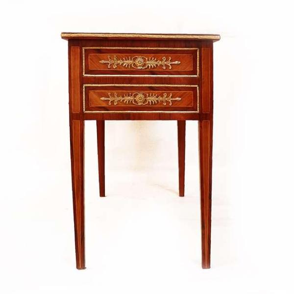 Baroque Inlaid Writing Desk with Leather Top and Five Drawers