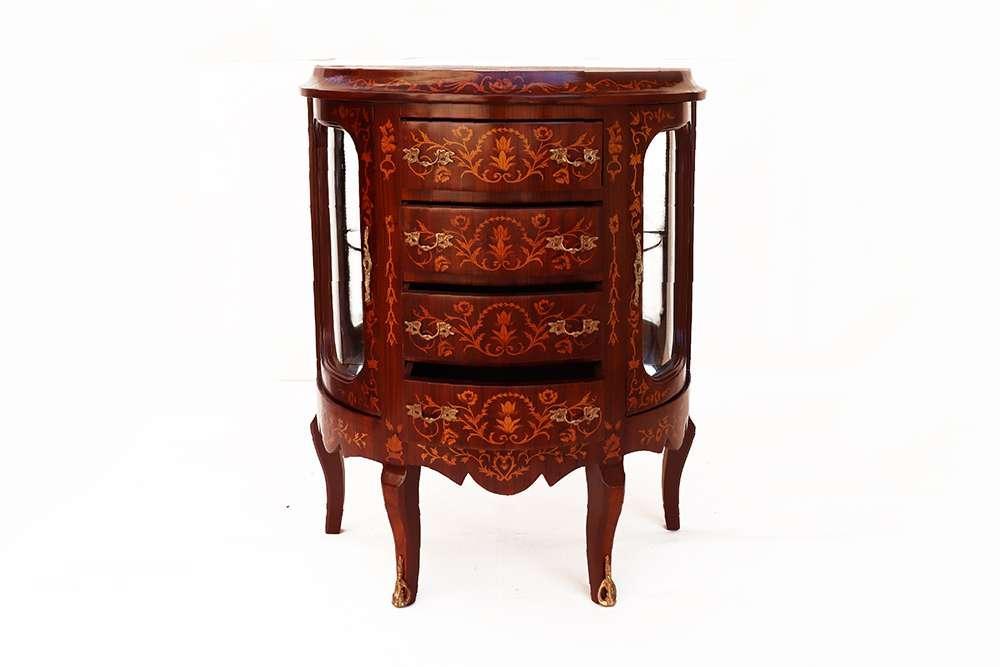MACE - Barocke Anrichte/Kommode im Louis xv Stil - Braun/Messing - Vier Schubladen - Beige Marmor - Zwei Glastüren