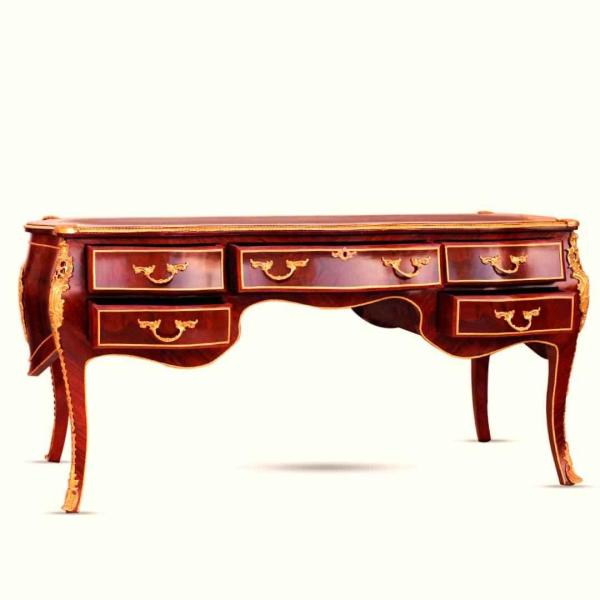 MACE Heritage - Schreibtisch Louis XV. Stil, mit eingefasster Lederschreibunterlage und hochwertigen Kupferverzierung