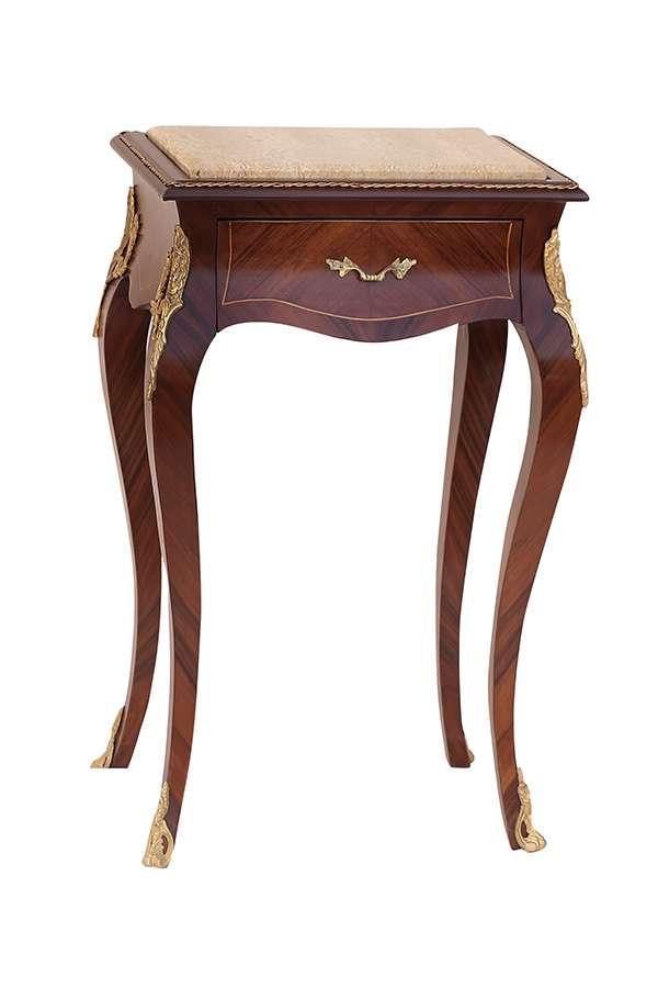Baroque side table antique style Louis XV - Brown colour - Beige Marble - Classic furniture - One drawer - Gold copper - For all rooms - MACE