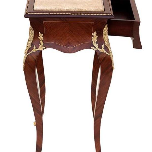 Baroque side table antique style Louis XV - Brown colour - Beige Marble - Classic furniture - One drawer - Gold copper - For all rooms - MACE