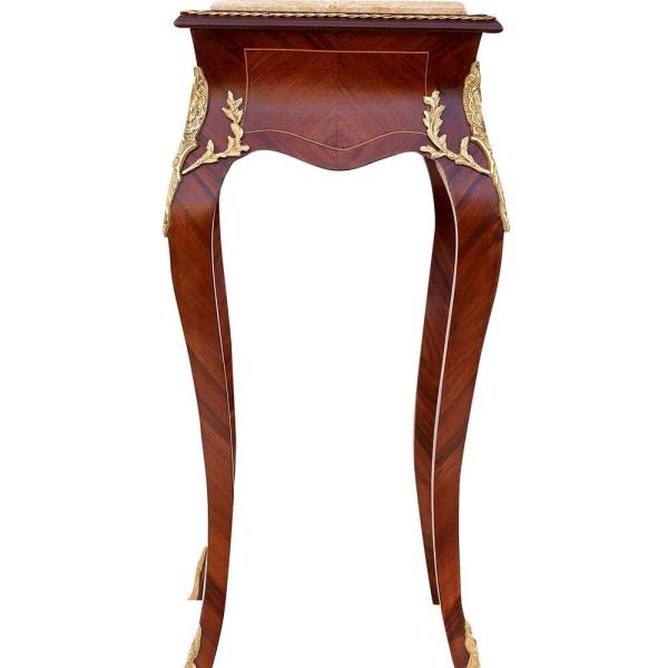 Baroque side table antique style Louis XV - Brown colour - Beige Marble - Classic furniture - One drawer - Gold copper - For all rooms - MACE