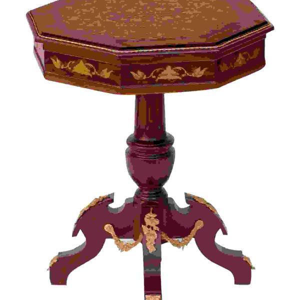 MACE - Barocker Beistelltisch im Stil Louis XV - Sechseckiger Beistelltisch - Farbe braun - Messing - Intarsien - Durchmesser 60cm