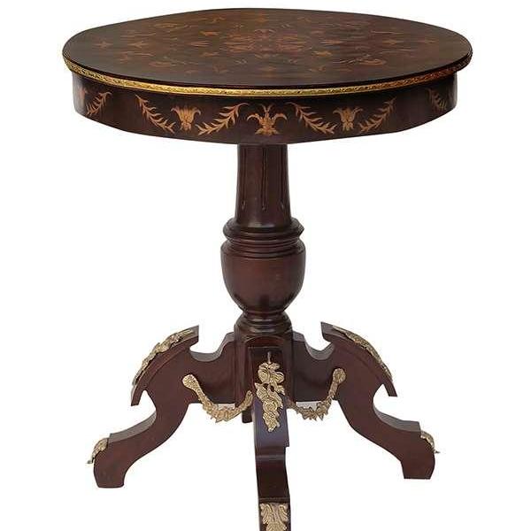 MACE Heritage - Table d’appoint Louis XV / baroque – laiton, marqueterie, rouge, brun