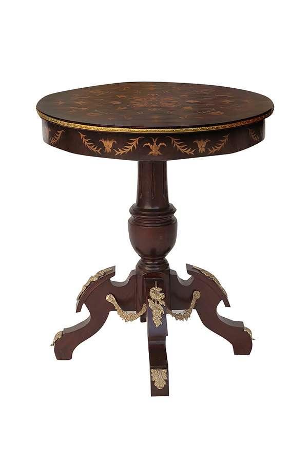 MACE Heritage - Table d’appoint Louis XV / baroque – laiton, marqueterie, rouge, brun