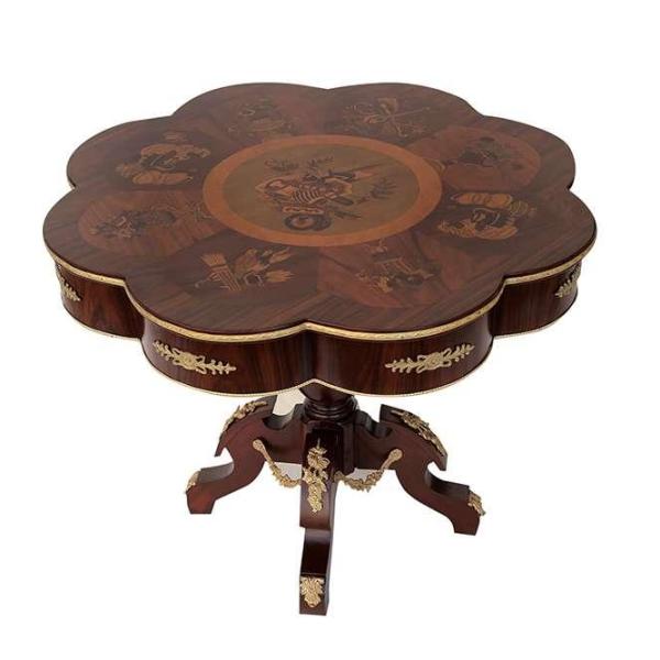MACE Heritage - Table d’appoint Louis XV / baroque – laiton, marqueterie, blanc, rouge, brun – Ta-41