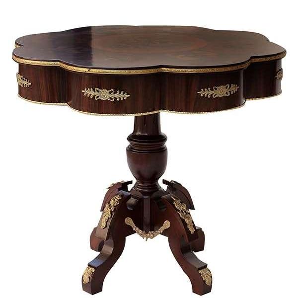 MACE Heritage - Table d’appoint Louis XV / baroque – laiton, marqueterie, blanc, rouge, brun – Ta-41