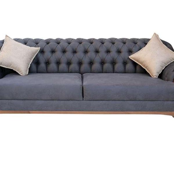 Chesterfield modern sofa - Three seaters - Dark gray - Velvet fabric - living room furniture - MACE