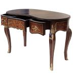 Luxeriöser Schreibtisch im Barockstil Louis XV., verziert mit Holzmosaiken und hochwertiger Kupferlegierung, nierenförmig