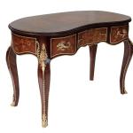 Luxeriöser Schreibtisch im Barockstil Louis XV., verziert mit Holzmosaiken und hochwertiger Kupferlegierung, nierenförmig