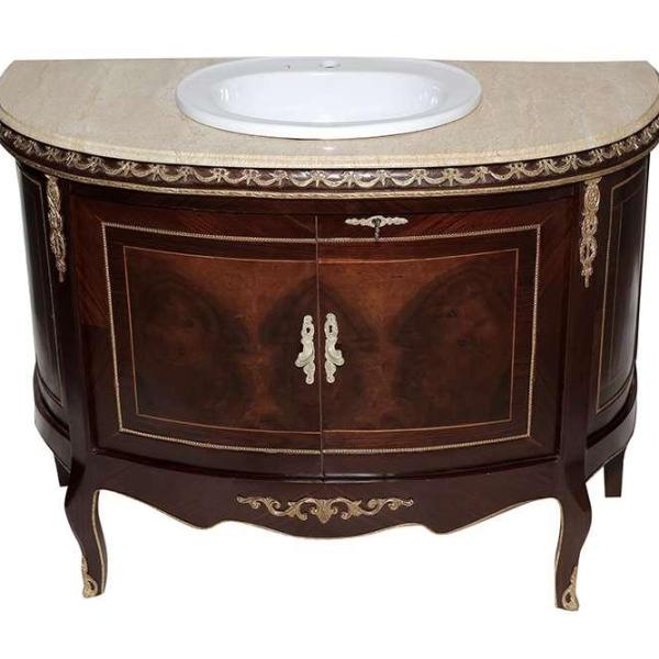 Baroque Style - Porcelain Washbasin Cabinet - Beige Marble - Brass - Colour Brown - Bathroom furniture - Classic furniture - MACE
