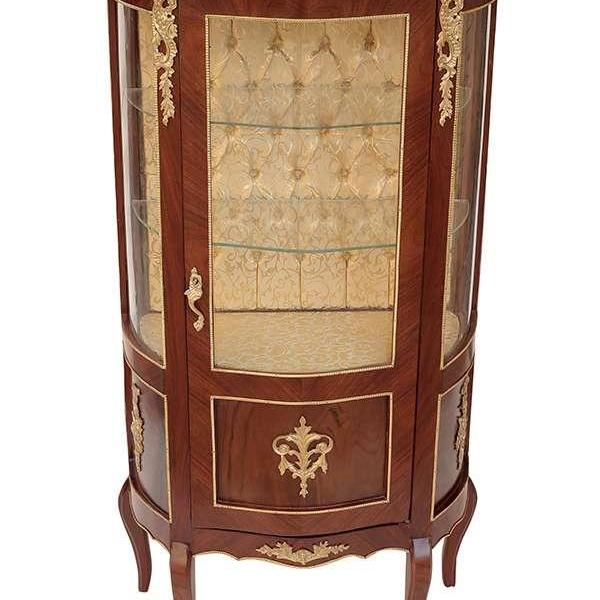 Baroque display Cabinet style - Louis XV - Brown/Beige Marble - Gold fabric - Antique Style - Classic furniture - MACE