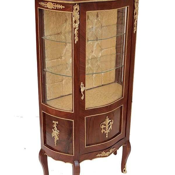 Baroque display Cabinet style - Louis XV - Brown/Beige Marble - Gold fabric - Antique Style - Classic furniture - MACE