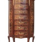 Halbrunde Kommode im Barockstil - Intarsien - Braune Farbe - Beige Marmor - Goldmessing - Klassische Wohnmöbel LOUIS XVI - MACE