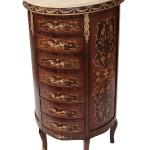 Halbrunde Kommode im Barockstil - Intarsien - Braune Farbe - Beige Marmor - Goldmessing - Klassische Wohnmöbel LOUIS XVI - MACE