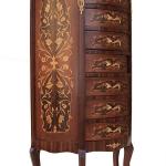 Halbrunde Kommode im Barockstil - Intarsien - Braune Farbe - Beige Marmor - Goldmessing - Klassische Wohnmöbel LOUIS XVI - MACE