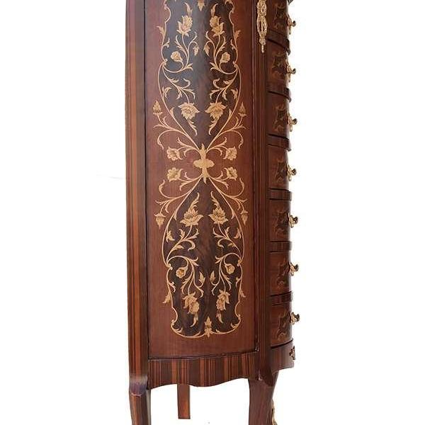 Halbrunde Kommode im Barockstil - Intarsien - Braune Farbe - Beige Marmor - Goldmessing - Klassische Wohnmöbel LOUIS XVI - MACE