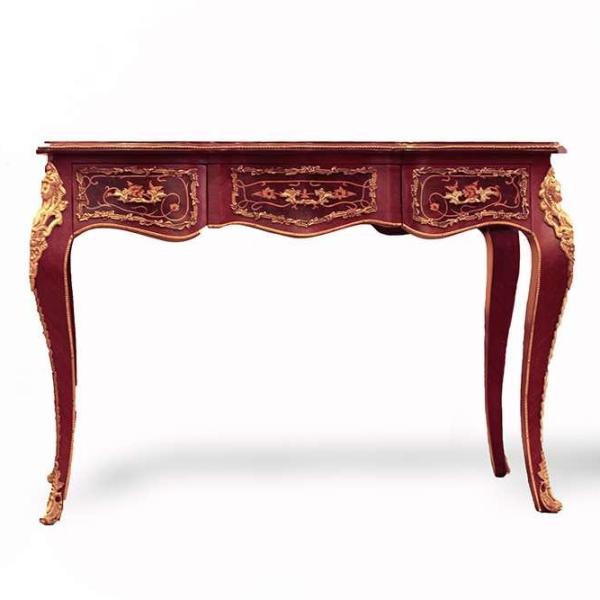 Luxury Louis XV Style Inlaid Writing Desk with Elegant Brass Detailing