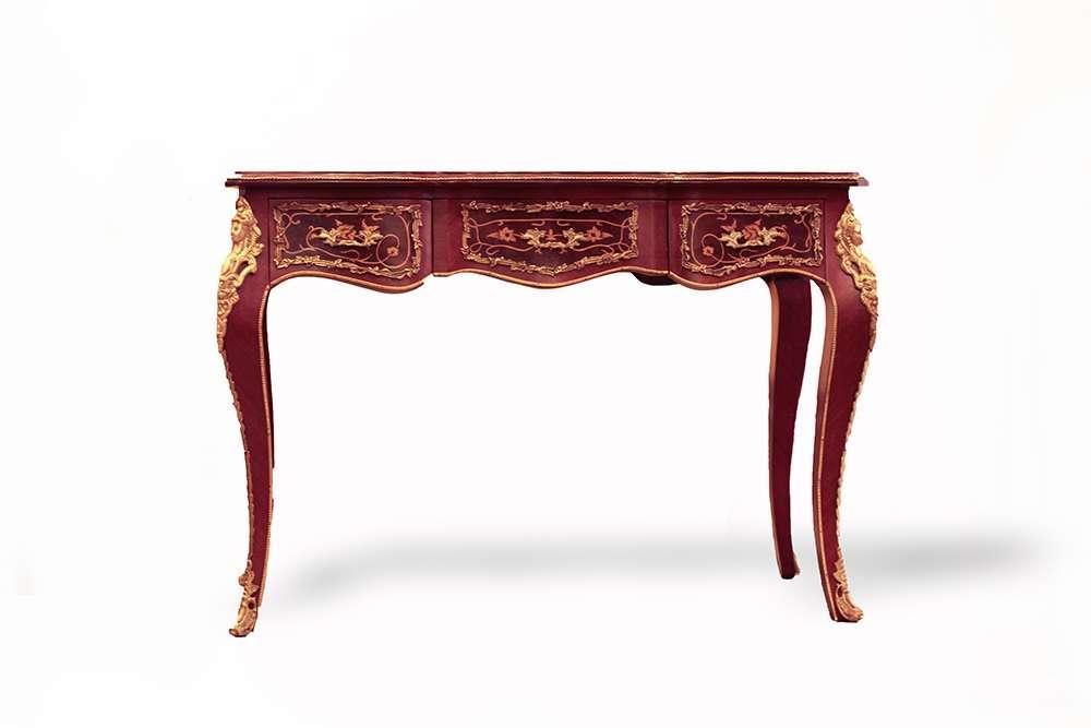 Luxury Louis XV Style Inlaid Writing Desk with Elegant Brass Detailing