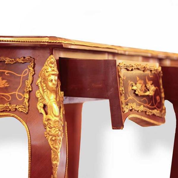 Luxury Louis XV Style Inlaid Writing Desk with Elegant Brass Detailing