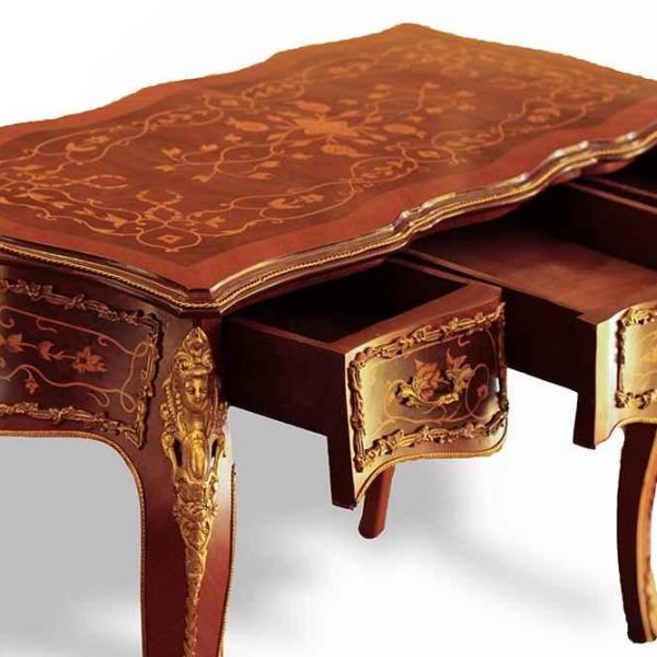 Luxury Louis XV Style Inlaid Writing Desk with Elegant Brass Detailing