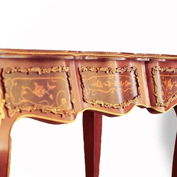 Luxury Louis XV Style Inlaid Writing Desk with Elegant Brass Detailing