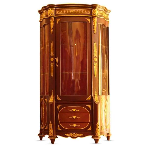 Vitrine im Barockstil - Braune Farbe - Roter Samtstoff - Klassische Möbel - Wohnzimmer - Esszimmer - Messing - MACE