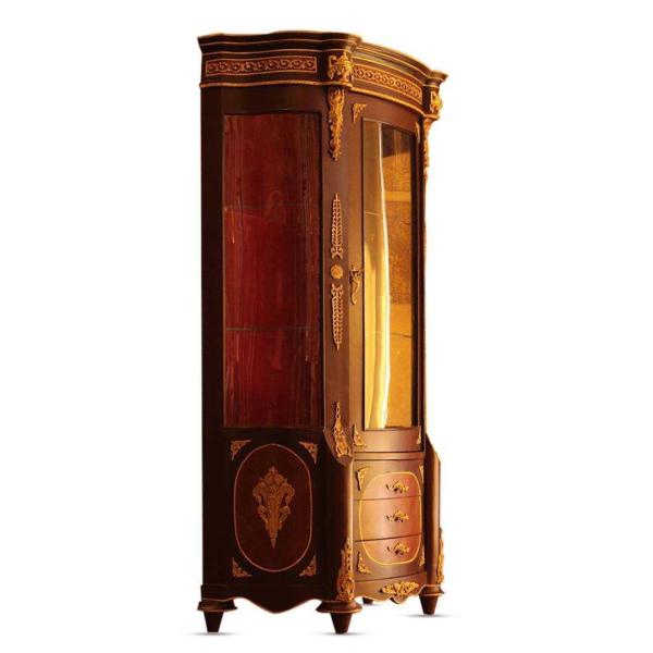 Vitrine im Barockstil - Braune Farbe - Roter Samtstoff - Klassische Möbel - Wohnzimmer - Esszimmer - Messing - MACE