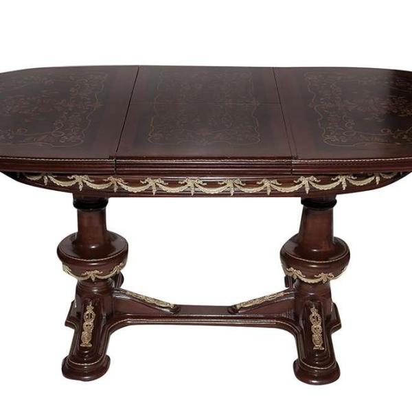 MACE - Luxurious baroque Louis XVI style - Oval shape -Dinning table - Brown color - Brass - Marqutray - 6 Persons - 200cm Extendable