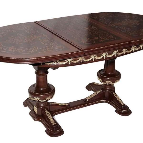 MACE - Luxurious baroque Louis XVI style - Oval shape -Dinning table - Brown color - Brass - Marqutray - 6 Persons - 200cm Extendable
