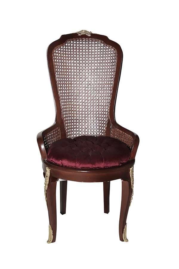 Baroque Louis XV style - Brown/Red/Brass - Caned Dinning armchair - Dinning room furniture - Red velvet fabric - Classic furniture - MACE