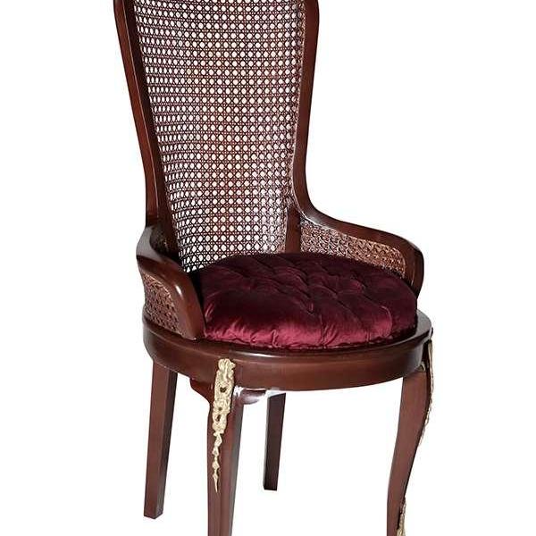 Baroque Louis XV style - Brown/Red/Brass - Caned Dinning armchair - Dinning room furniture - Red velvet fabric - Classic furniture - MACE