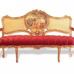 Barocke Salongarnitur im Stil Louis XV - Ölfarbe - Roter Samtstoff - Einzigartige Möbel - Wohnzimmermöbel - Sofa+Zwei Sessel - Klassische Möbel -MACE