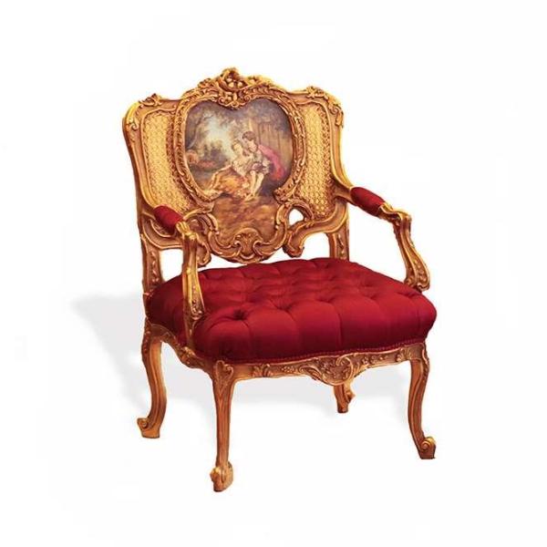 Barocke Salongarnitur im Stil Louis XV - Ölfarbe - Roter Samtstoff - Einzigartige Möbel - Wohnzimmermöbel - Sofa+Zwei Sessel - Klassische Möbel -MACE