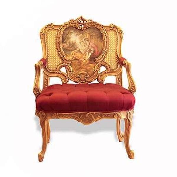 Barocke Salongarnitur im Stil Louis XV - Ölfarbe - Roter Samtstoff - Einzigartige Möbel - Wohnzimmermöbel - Sofa+Zwei Sessel - Klassische Möbel -MACE