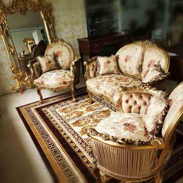 Baroque Salon set Louis XV style - Satin fabric - Unique furniture - Living room furniture - Sofa+Two armchairs - Classic furniture -MACE