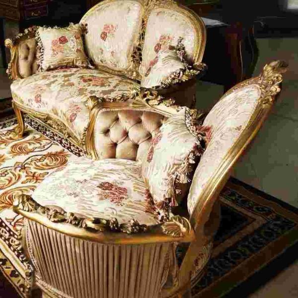Baroque Salon set Louis XV style - Satin fabric - Unique furniture - Living room furniture - Sofa+Two armchairs - Classic furniture -MACE