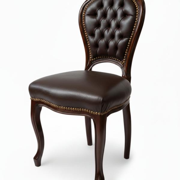 MACE Heritage – Louis-XV Barockstuhl Dunkelbraun aus Massivholz mit deutschem Kunstleder