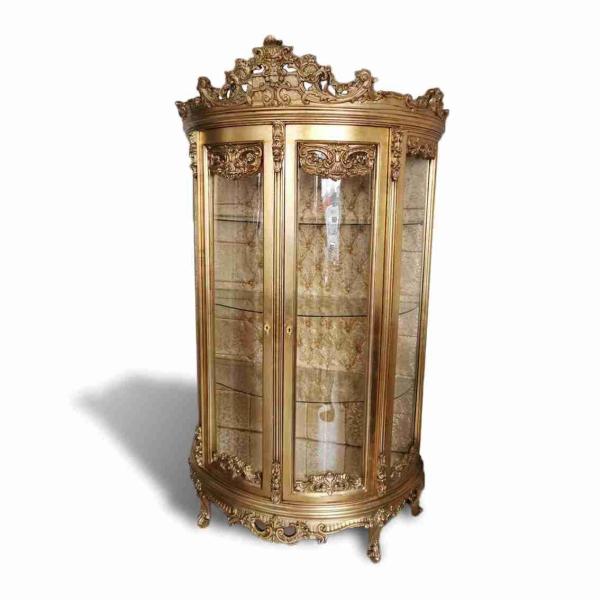 Barock-Rokoko-Vitrinen-Vitrinenschrank - klassische Möbel - Farbe Gold - runde Form - Vitrine - Wohnzimmermöbel - vier Regale - 205 cm - MACE