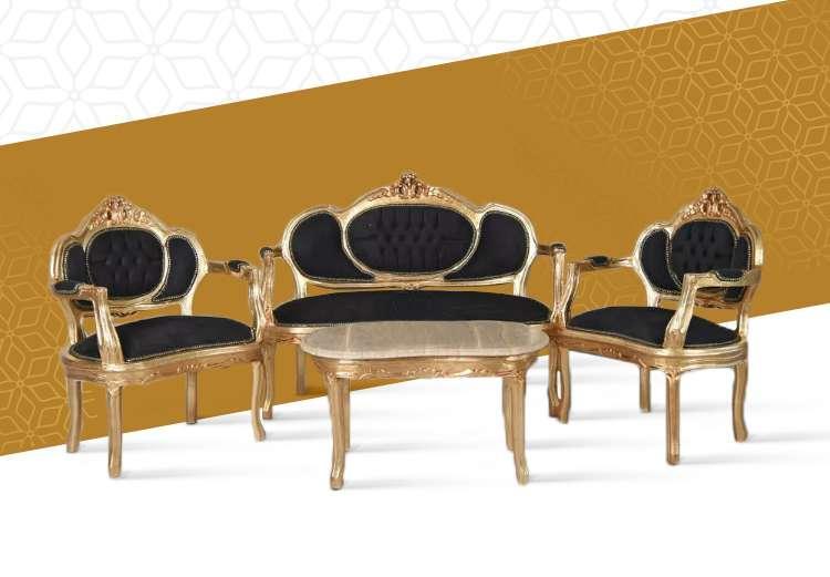 Salongarnitur Barock-Stylex - 4 Personen - Zweisitzer-Sofa+Zweisitzer-Sessel - Gold/Schwarz - Wohnzimmer - Büro - Rezeption - MACE Marvellous