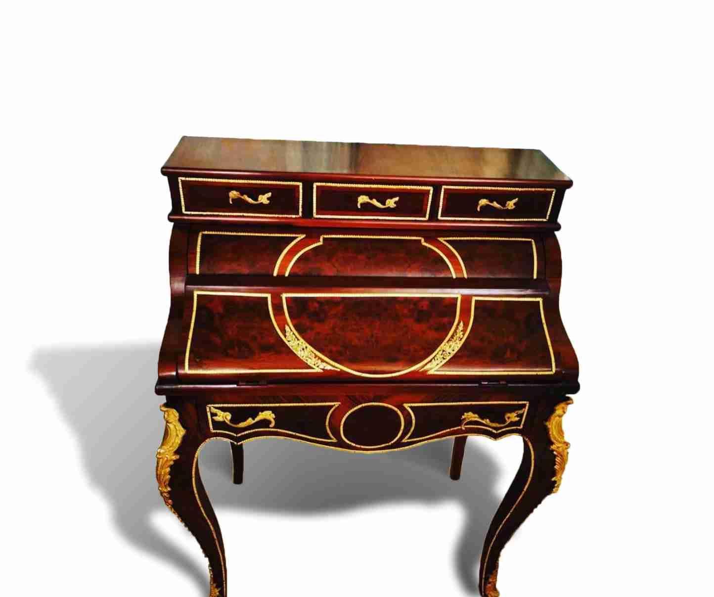Sekretär im Stil Louis XV - Schreibtischzylinder - 7 Schubladen - braunes/goldenes Kupfer - klassische Möbel - MACE