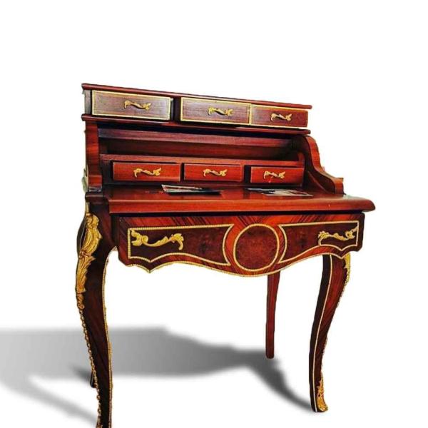 Sekretär im Stil Louis XV - Schreibtischzylinder - 7 Schubladen - braunes/goldenes Kupfer - klassische Möbel - MACE