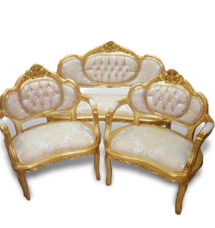 Salongarnitur Barock-Stylex - 4 Personen - Zweisitzer-Sofa+Zweisitzer-Sessel - Gold/Gold-Champagner - Wohnzimmer - Büro - Rezeption - MACE Marvellous